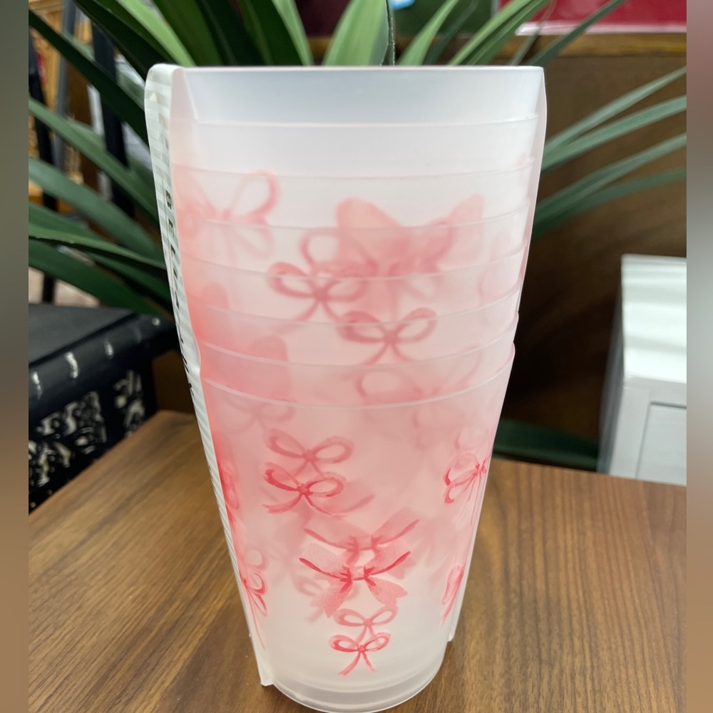 Pink Bow Ribbon Outdoor Tumbler Cups 16oz, Set of 8 Bella Lux Coquette NWT